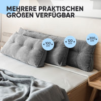Björn&Schiller Rückenkissen grau, 200 cm Lesekissen für Bett und Sofa, Keilkissen, Rückenpolster für die Wand mit waschbarem Bezug