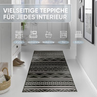Björn&Schiller Teppichläufer 60x180 cm, rutschfester Teppich schwarz (Shadow Grid) moderner Flurteppich lang, hochwertiger Küchenteppich