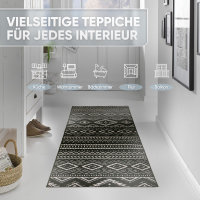 Björn&Schiller Teppichläufer 60x180 cm, rutschfester Teppich schwarz (Onyx Lattice) moderner Flurteppich lang, hochwertiger Küchenteppich