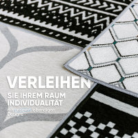 Björn&Schiller Teppichläufer 60x180 cm, rutschfester Teppich schwarz (Ivory Elegance) moderner Flurteppich lang, hochwertiger Küchenteppich