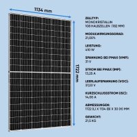 Björn&Schiller 10 Solarmodule mit je 410 W Monokristallines Solarmodule, PV Module Wirkungsgrad von 21%, Aluminiumrahmen