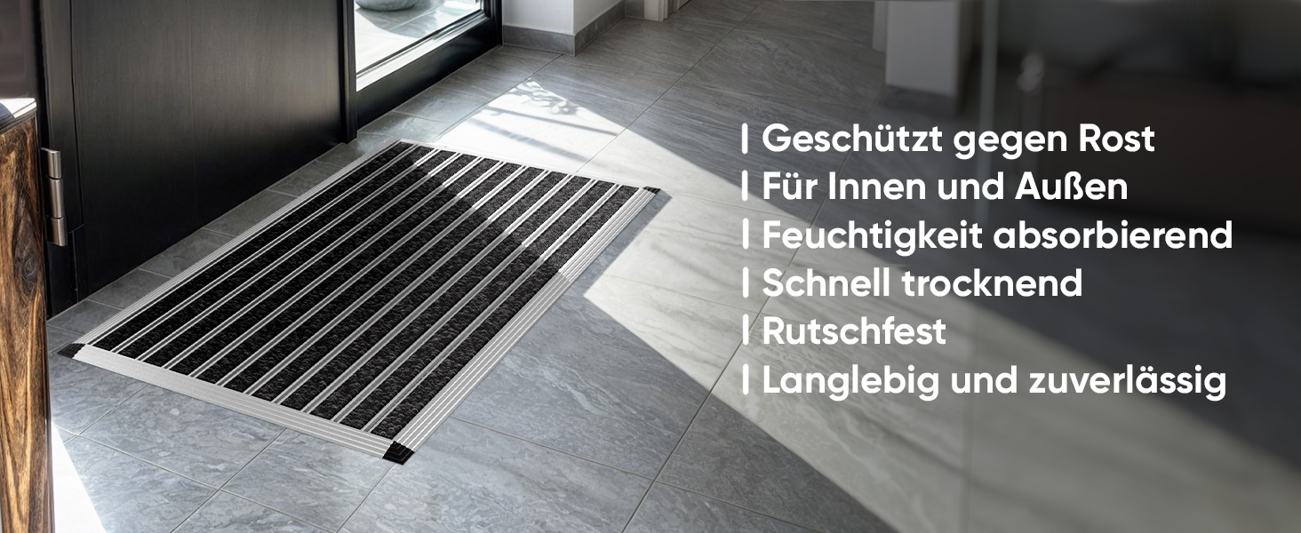 Fußmatte außen 40x60 cm mit silbernem Aluminium Rand, Türmatte Outdoor wetterfest Schuhabstreifer mit Polypropylen-Fasern-4