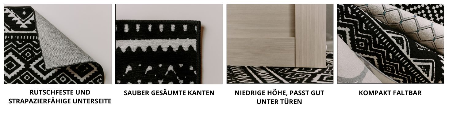 Björn&Schiller Teppichläufer 60x180 cm, rutschfester Teppich schwarz (Onyx Lattice) moderner Flurteppich lang, hochwertiger Küchenteppich-3