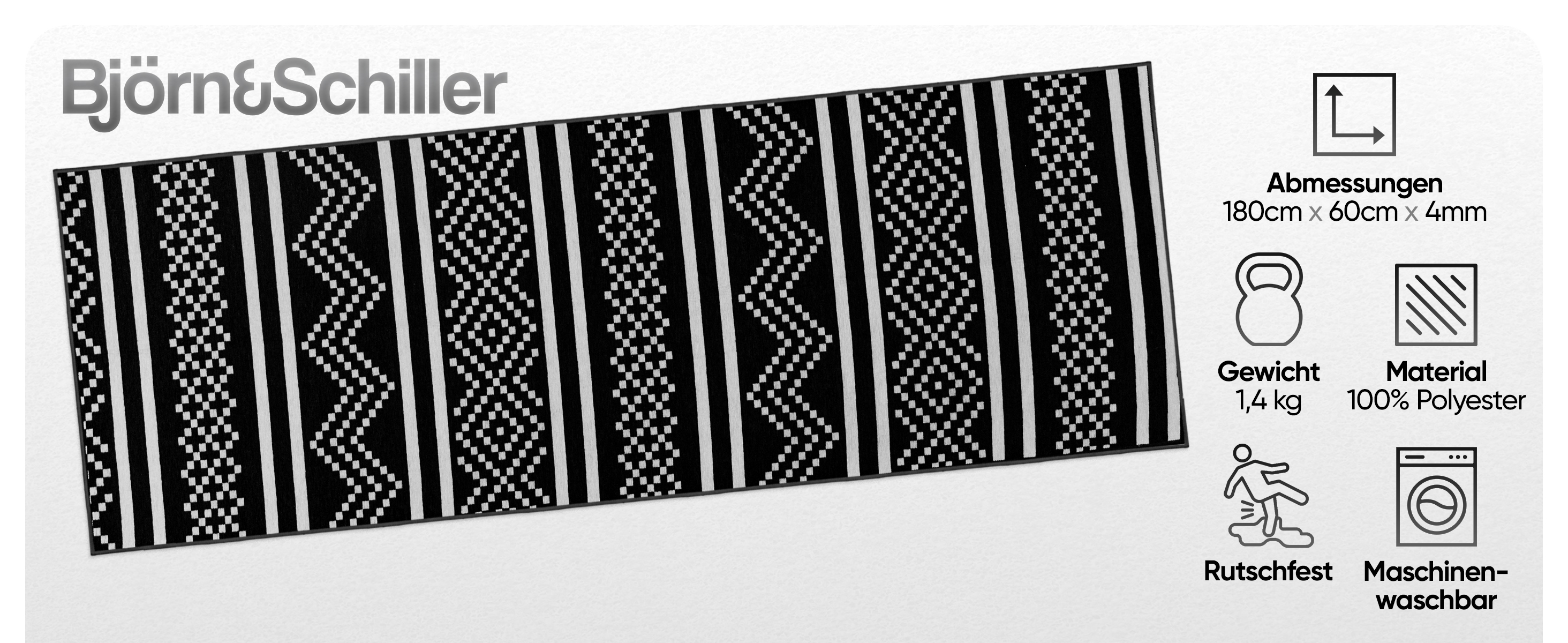 Björn&Schiller Teppichläufer 60x180 cm, rutschfester Teppich für Diele, Küche, Schlafzimmer und Wohnzimmer, moderner Flurteppich lang, hochwertiger Küchenteppich-1