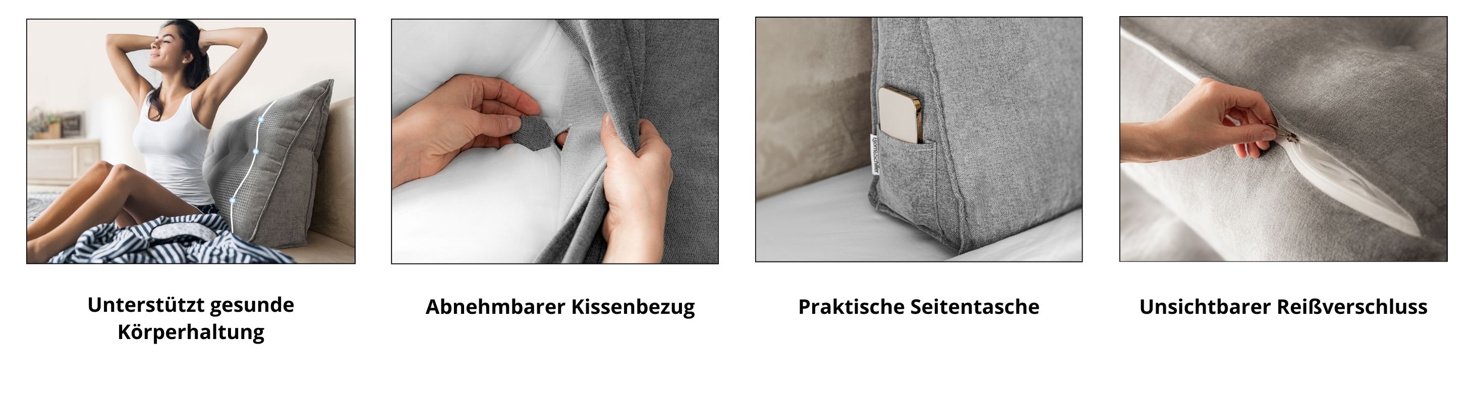 Björn&Schiller Rückenkissen grau, 120 cm Lesekissen für Bett und Sofa, Keilkissen, Rückenpolster für die Wand mit waschbarem Bezug-3
