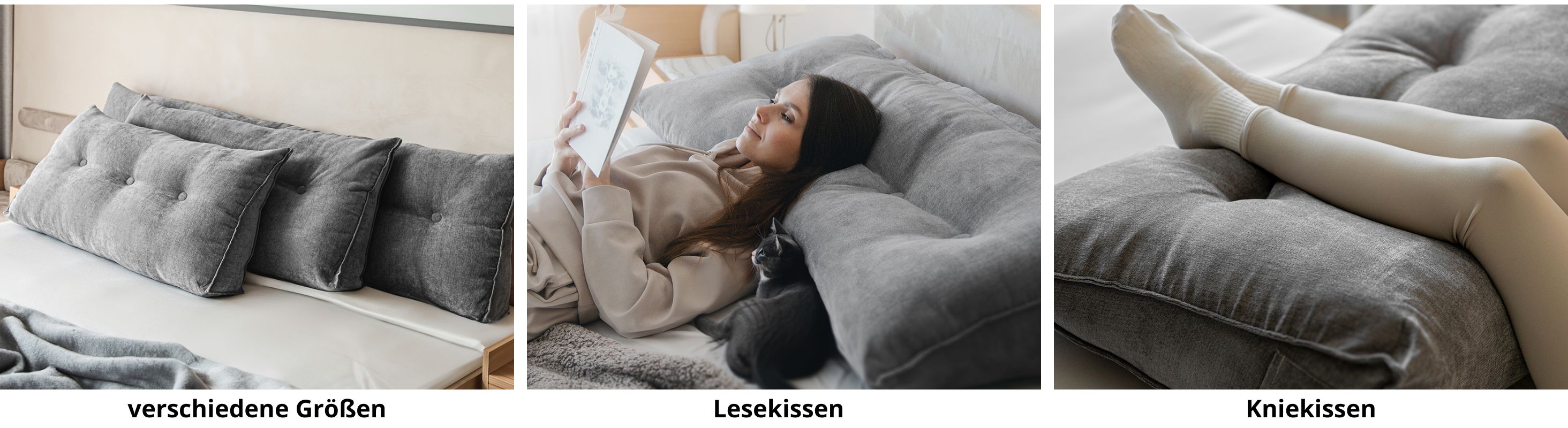 Björn&Schiller Rückenkissen grau, 120 cm Lesekissen für Bett und Sofa, Keilkissen, Rückenpolster für die Wand mit waschbarem Bezug-4